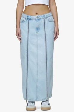 Pegador Aya Denim Midi Zip Skirt Washed Light Blue
