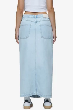 Pegador Aya Denim Midi Zip Skirt Washed Light Blue