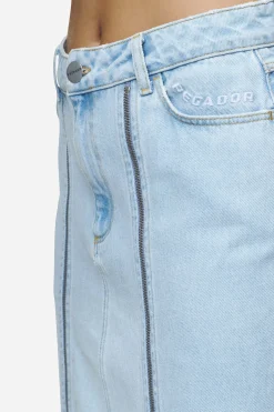 Pegador Aya Denim Midi Zip Skirt Washed Light Blue