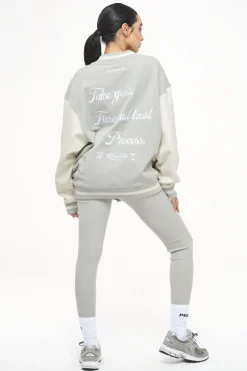 Pegador Dale Oversized Varsity Jacket Vintage Washed Quiet Gray Angels Cream