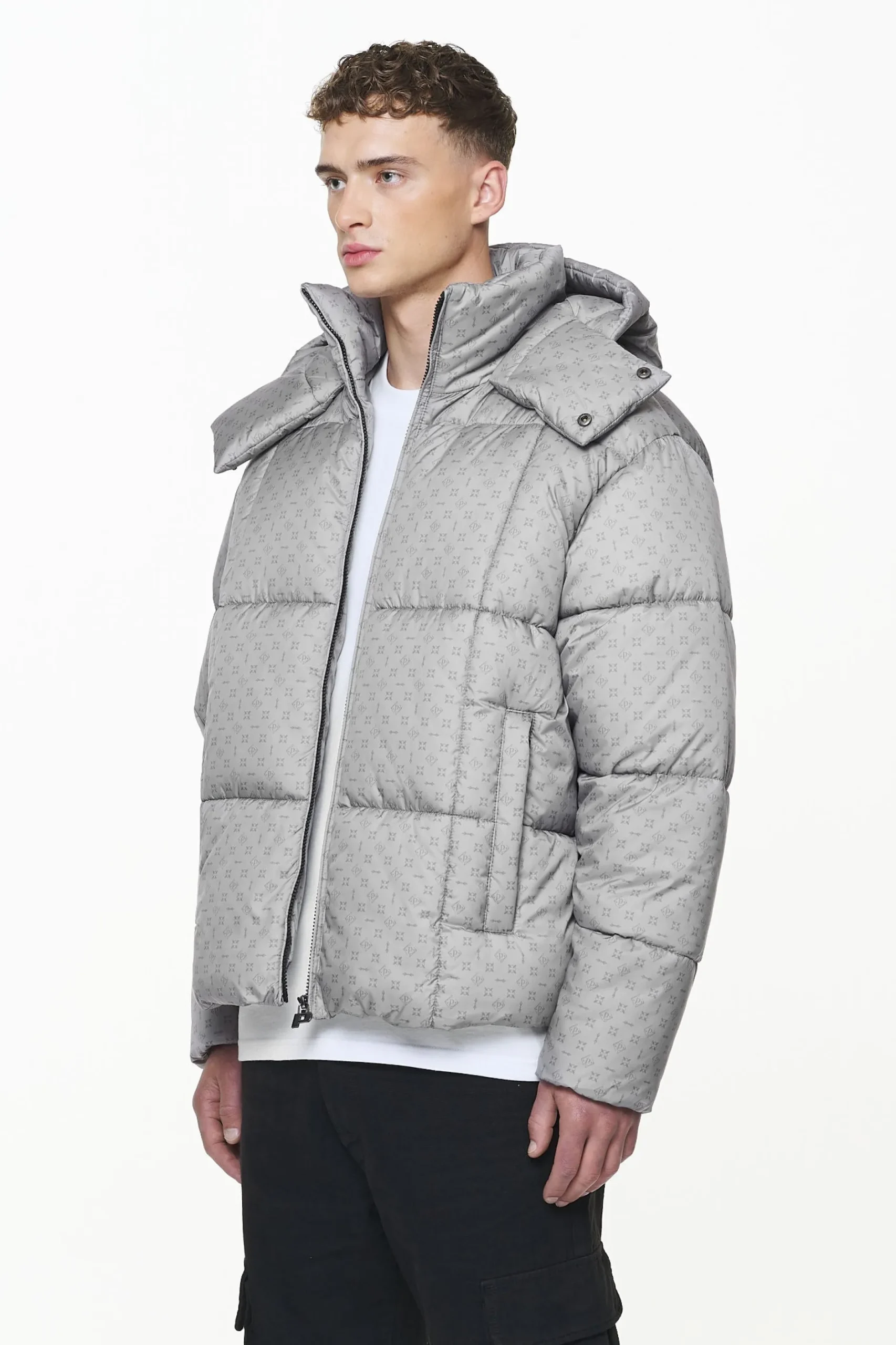 Pegador Gallan Cropped Monogram Puffer Jacket Rock Grey