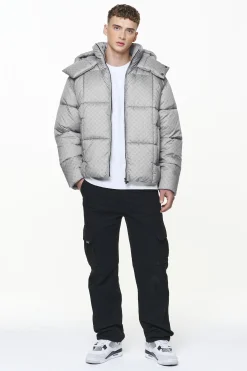 Pegador Gallan Cropped Monogram Puffer Jacket Rock Grey