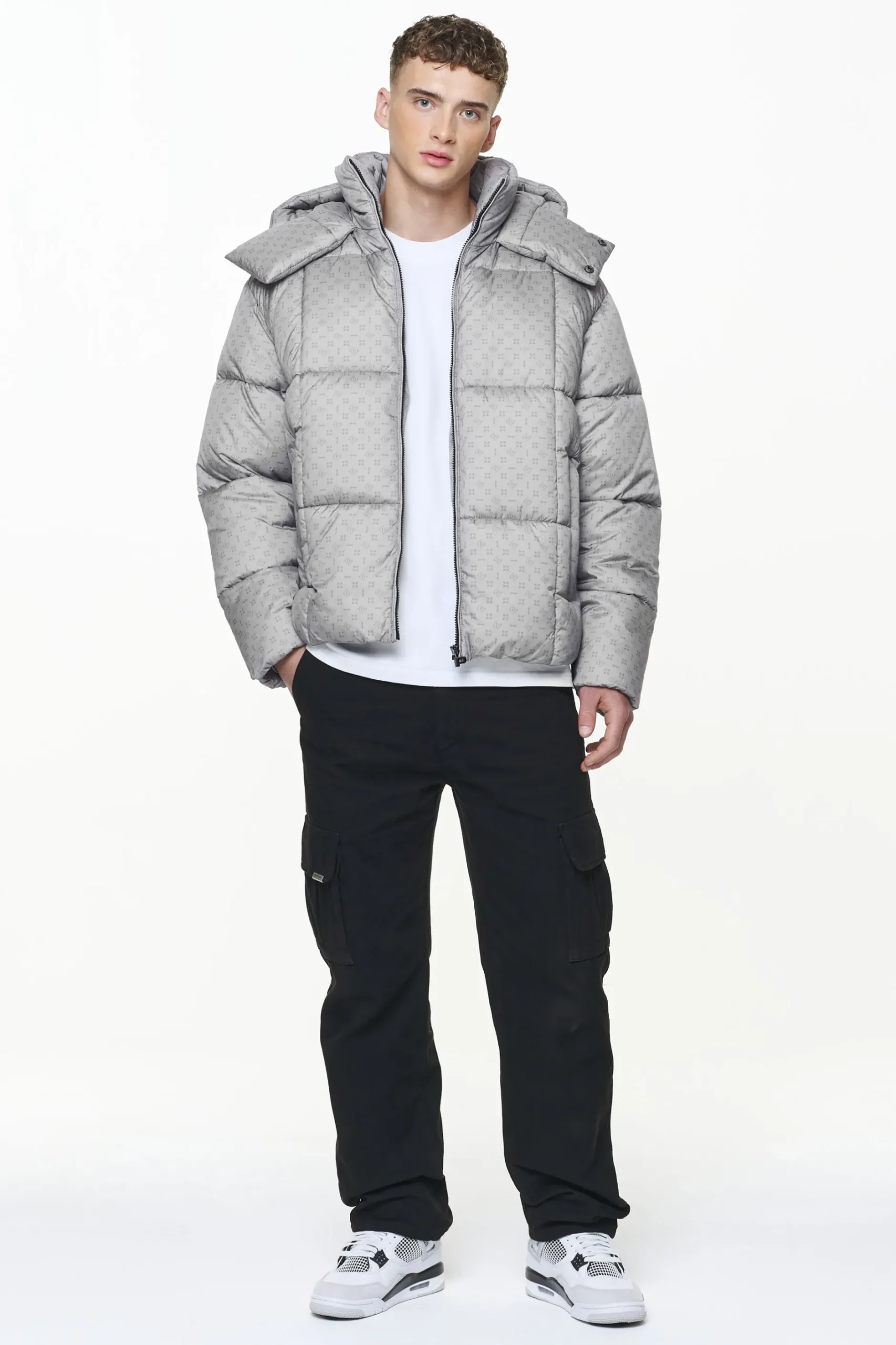 Pegador Gallan Cropped Monogram Puffer Jacket Rock Grey