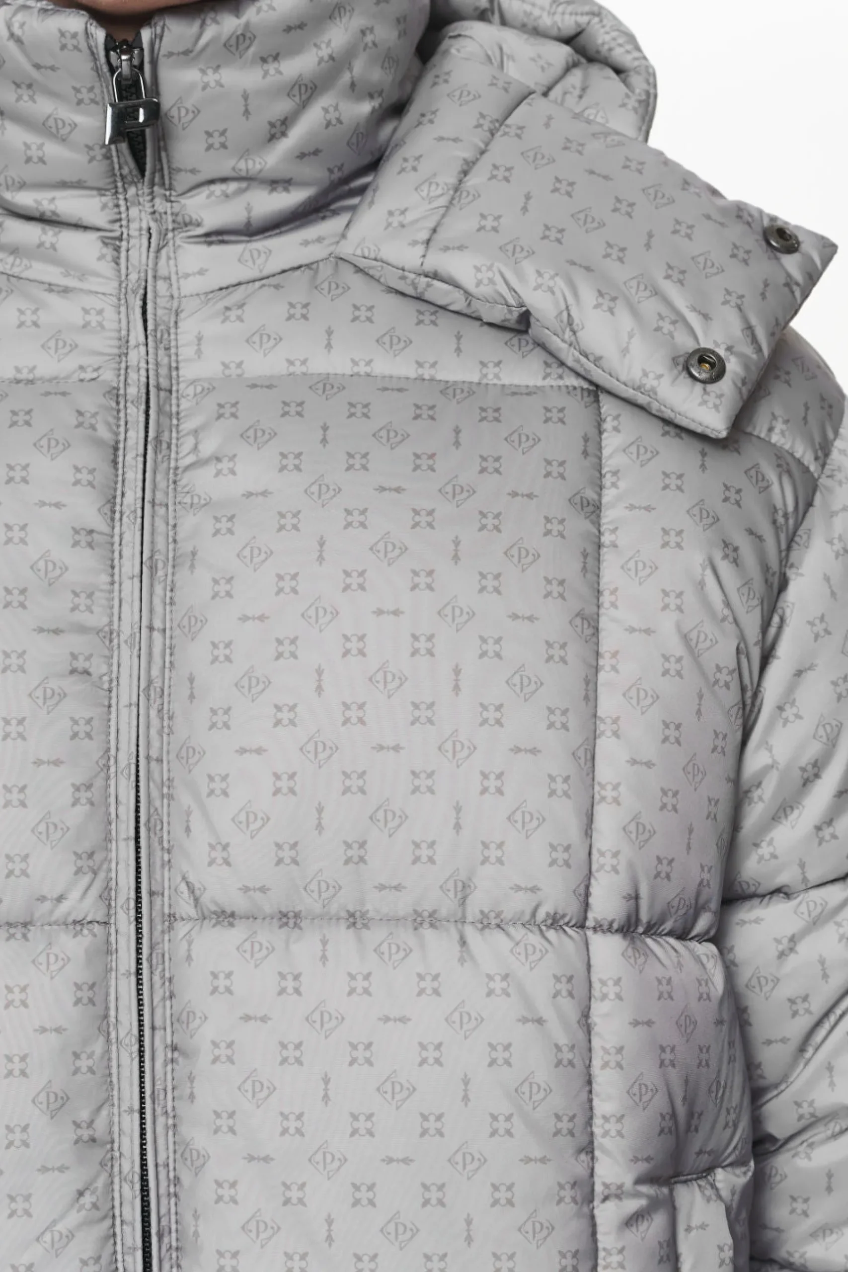 Pegador Gallan Cropped Monogram Puffer Jacket Rock Grey