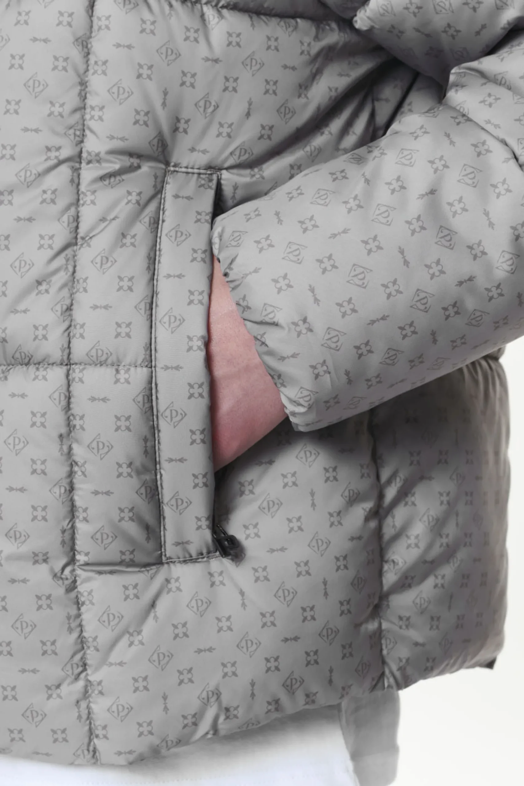Pegador Gallan Cropped Monogram Puffer Jacket Rock Grey