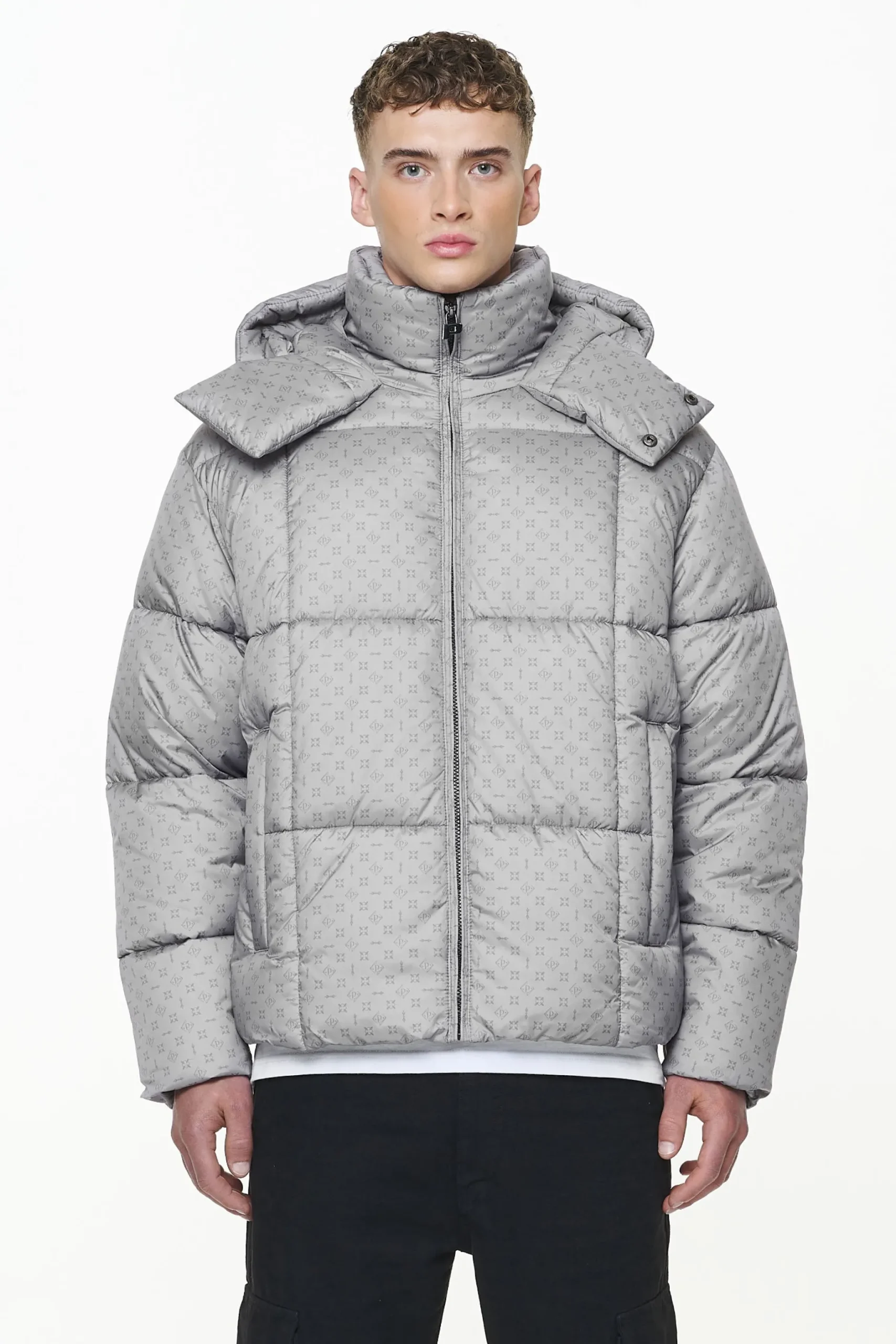 Pegador Gallan Cropped Monogram Puffer Jacket Rock Grey