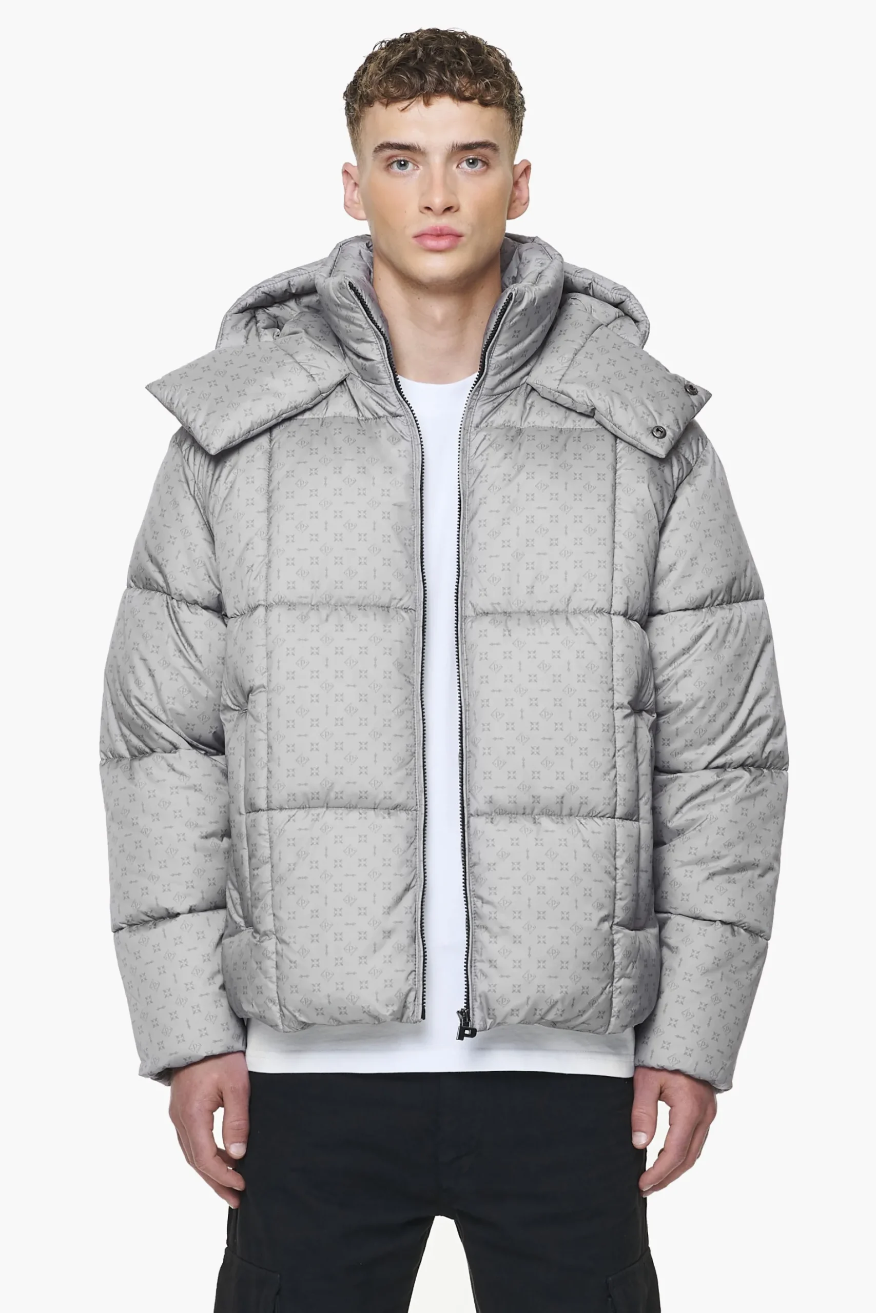 Pegador Gallan Cropped Monogram Puffer Jacket Rock Grey