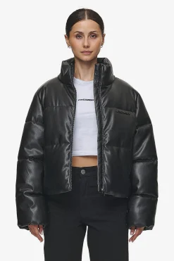 Pegador Georgia Faux Leather Puffer Jacket Metal Logo