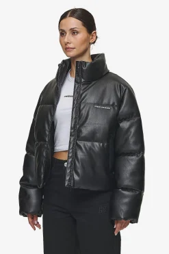 Pegador Georgia Faux Leather Puffer Jacket Metal Logo