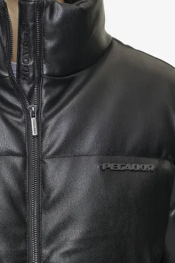Pegador Georgia Faux Leather Puffer Jacket Metal Logo