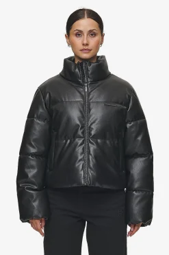 Pegador Georgia Faux Leather Puffer Jacket Metal Logo