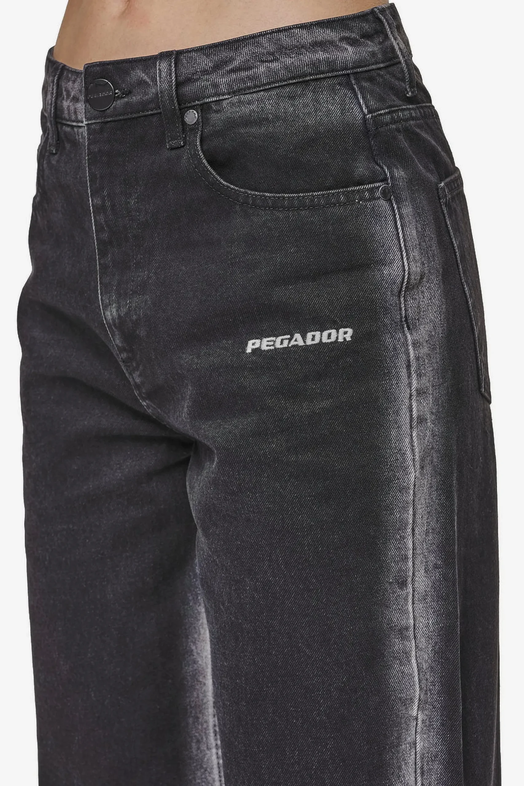 Pegador Gina Sprayed Wide Leg Jeans Washed Black White
