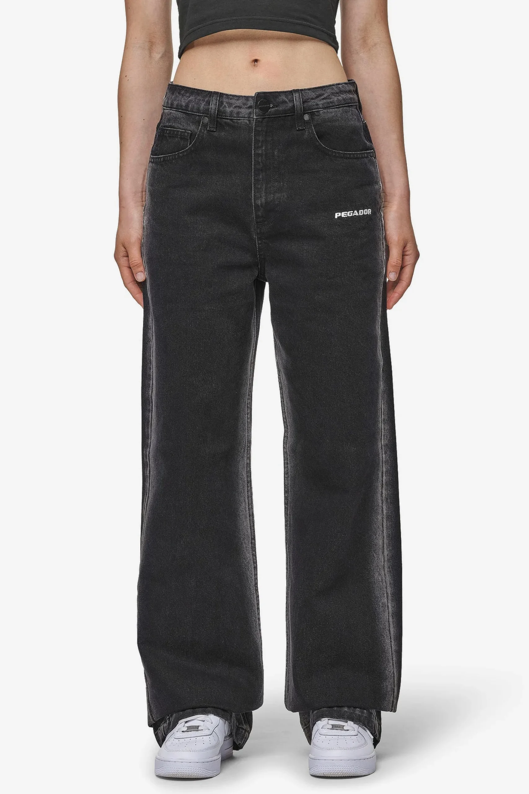 Pegador Gina Sprayed Wide Leg Jeans Washed Black White
