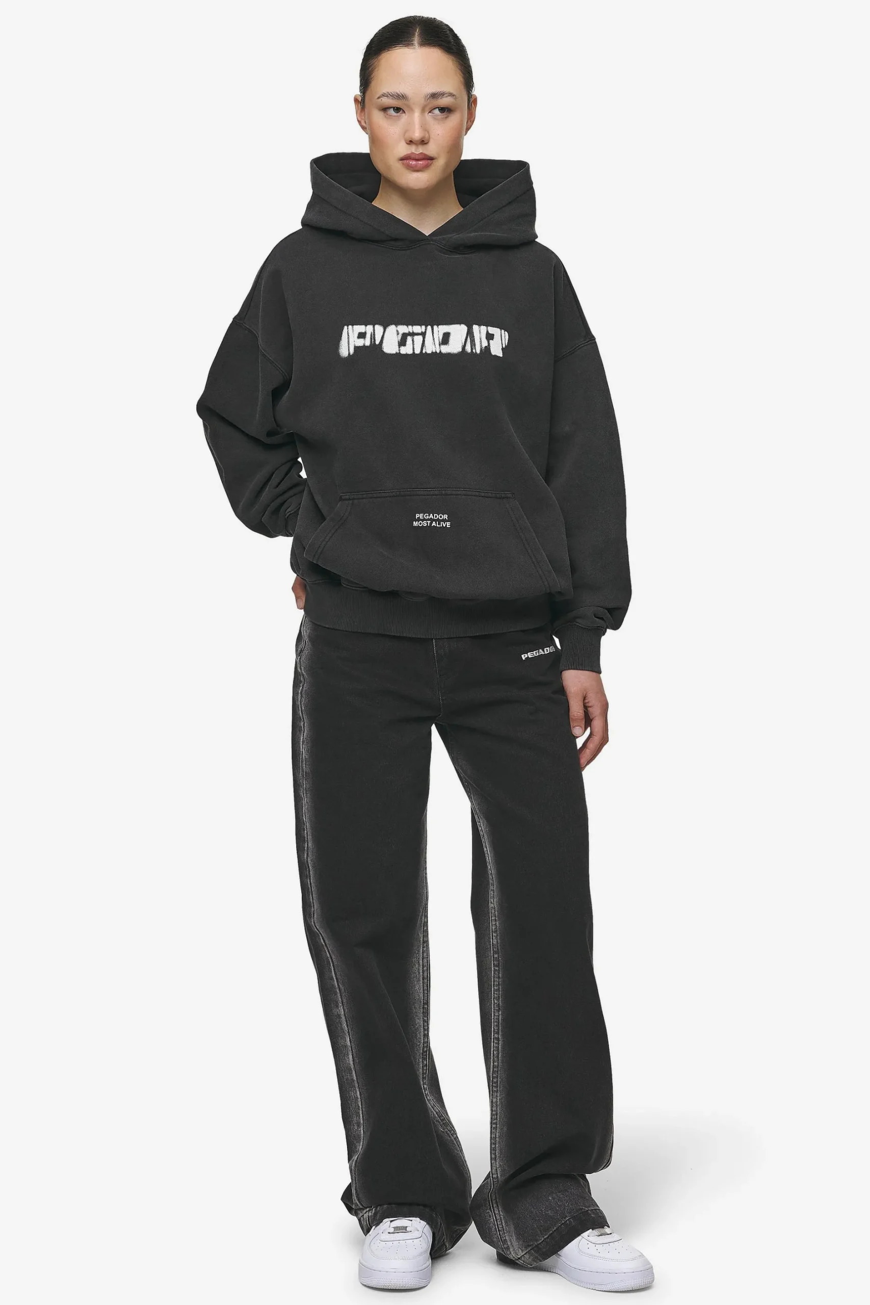 Pegador Gina Sprayed Wide Leg Jeans Washed Black White