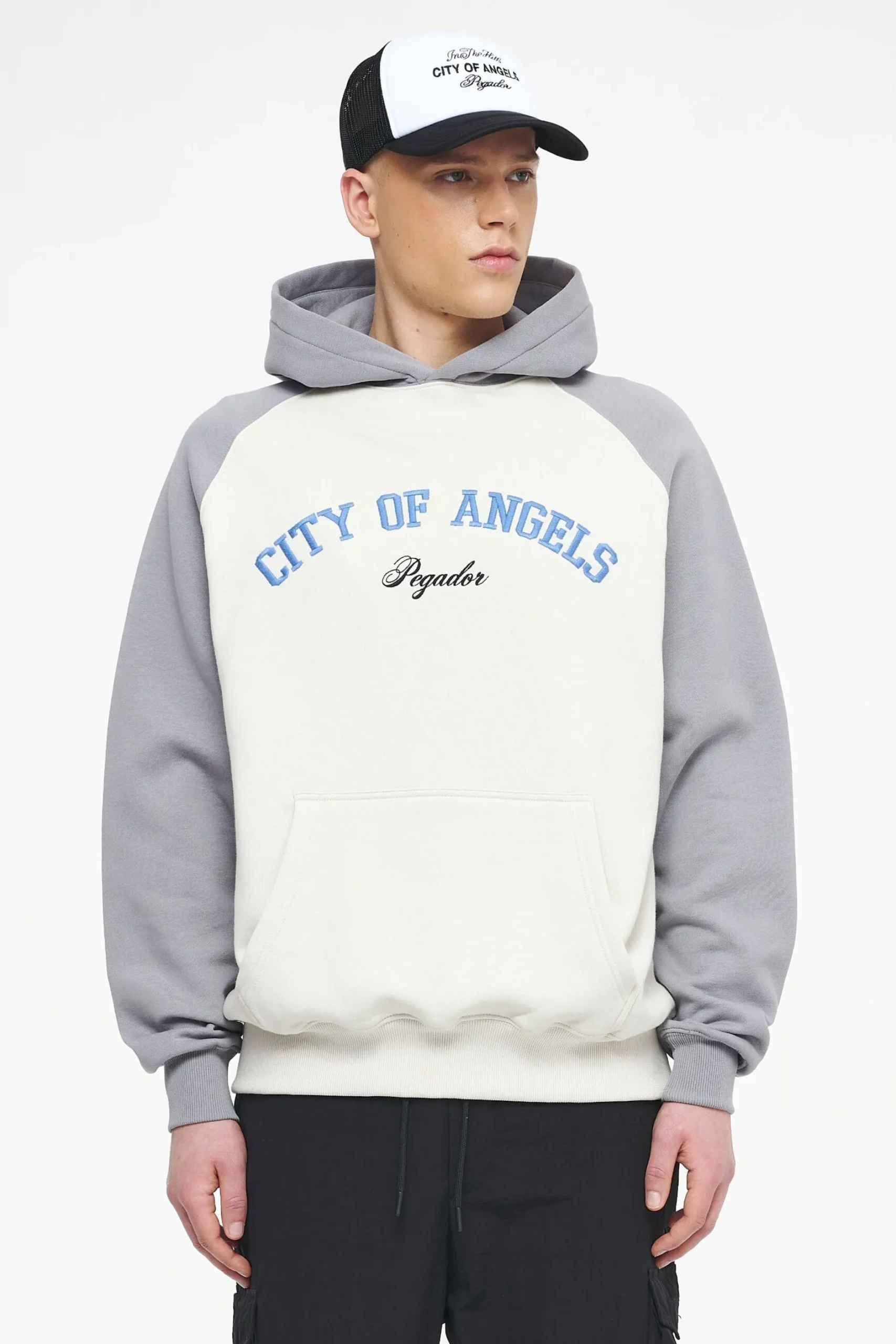 Pegador Keefer Raglan Hoodie Vintage Washed Angels Cream Dusk Grey