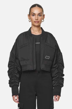 Pegador Laura Cropped Ruffed Oversized Jacket Black