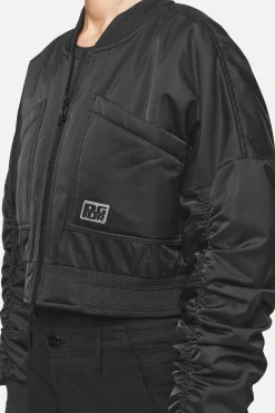Pegador Laura Cropped Ruffed Oversized Jacket Black