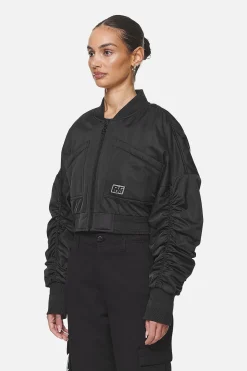 Pegador Laura Cropped Ruffed Oversized Jacket Black