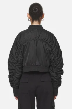 Pegador Laura Cropped Ruffed Oversized Jacket Black