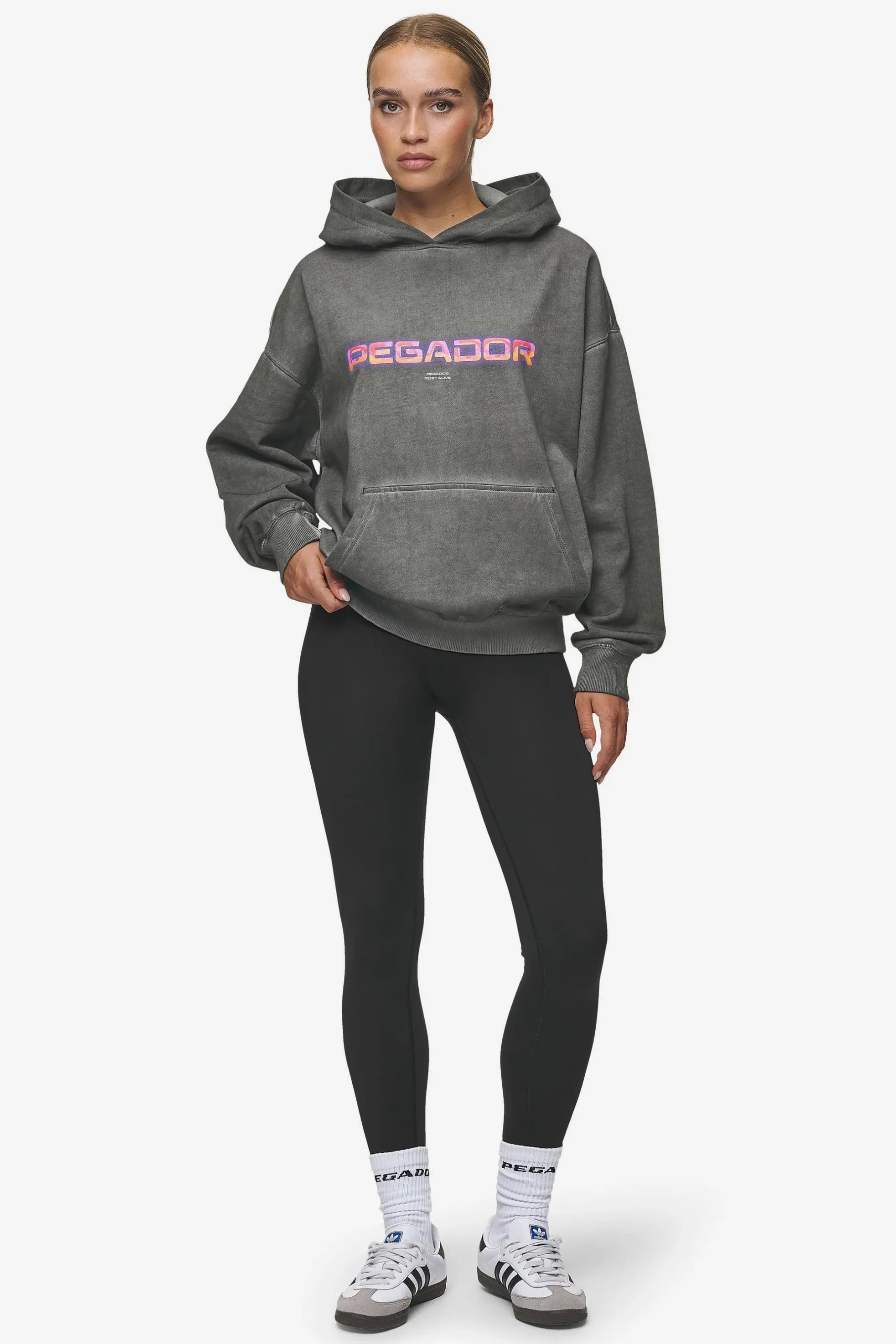 Pegador Lui Sprayed Oversized Hoodie Oil Dyed Deep Grey