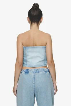 Pegador Miranda Denim Tube Top Washed Pale Blue Bleached Blue
