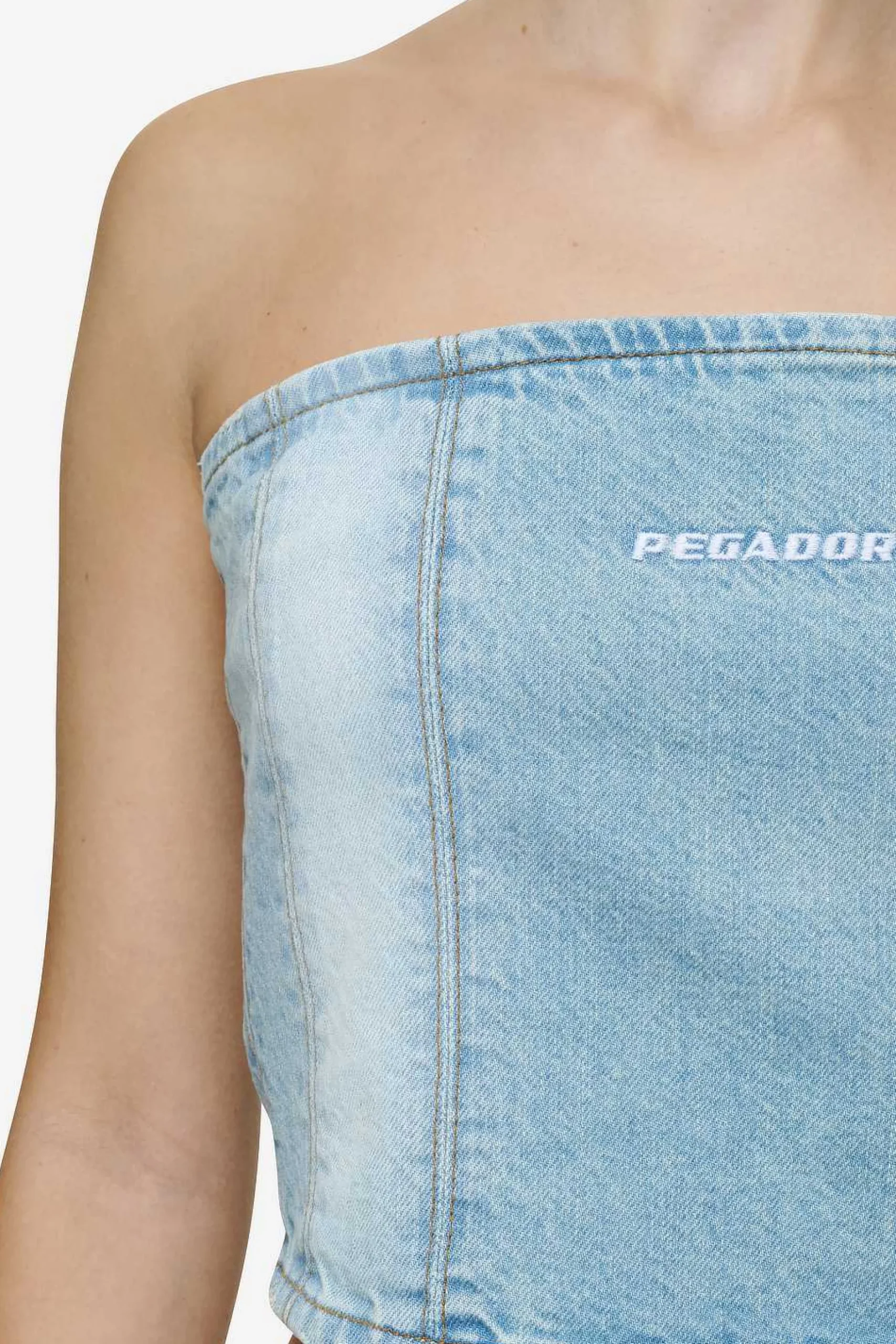 Pegador Miranda Denim Tube Top Washed Pale Blue Bleached Blue