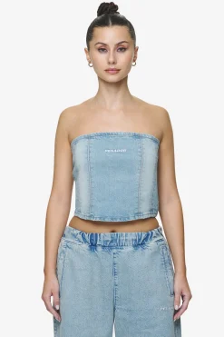 Pegador Miranda Denim Tube Top Washed Pale Blue Bleached Blue