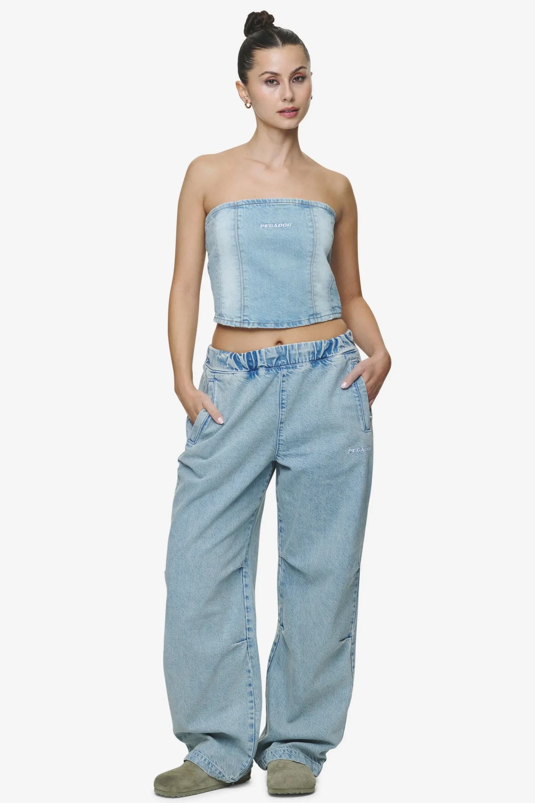 Pegador Miranda Denim Tube Top Washed Pale Blue Bleached Blue