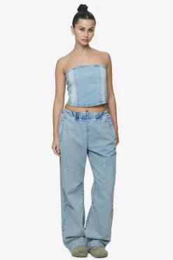 Pegador Miranda Denim Tube Top Washed Pale Blue Bleached Blue