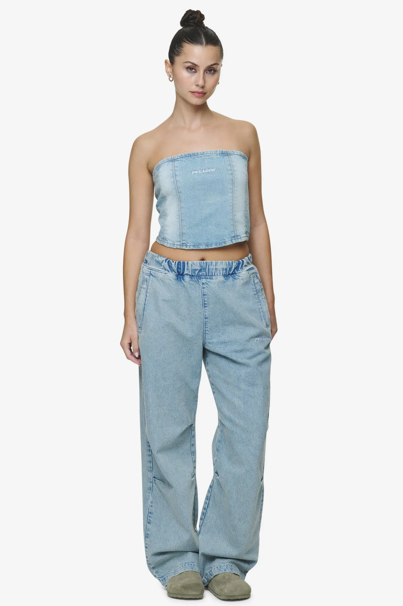 Pegador Miranda Denim Tube Top Washed Pale Blue Bleached Blue