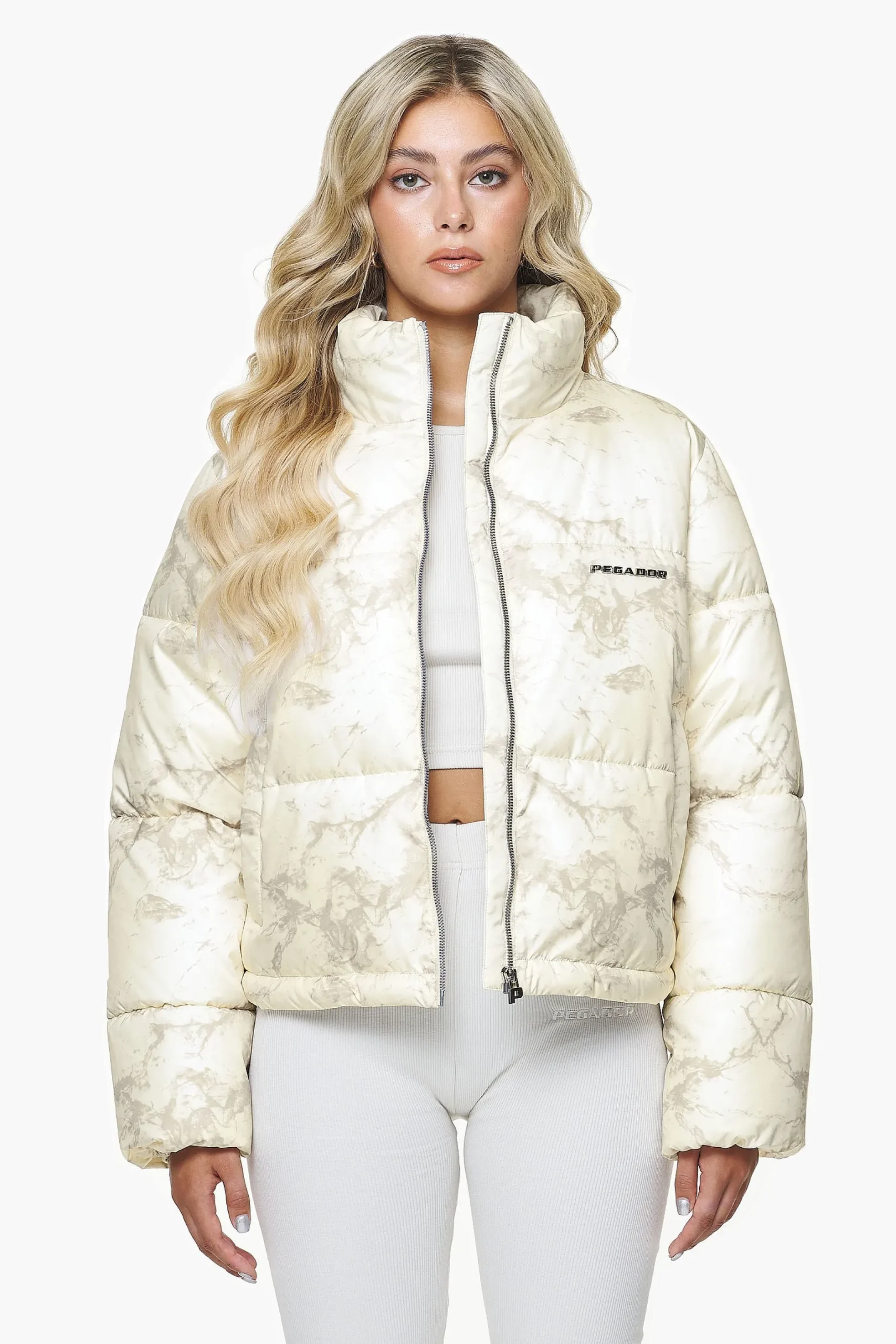 Pegador Royal Marble Puffer Jacket Bone White Fossil Taupe