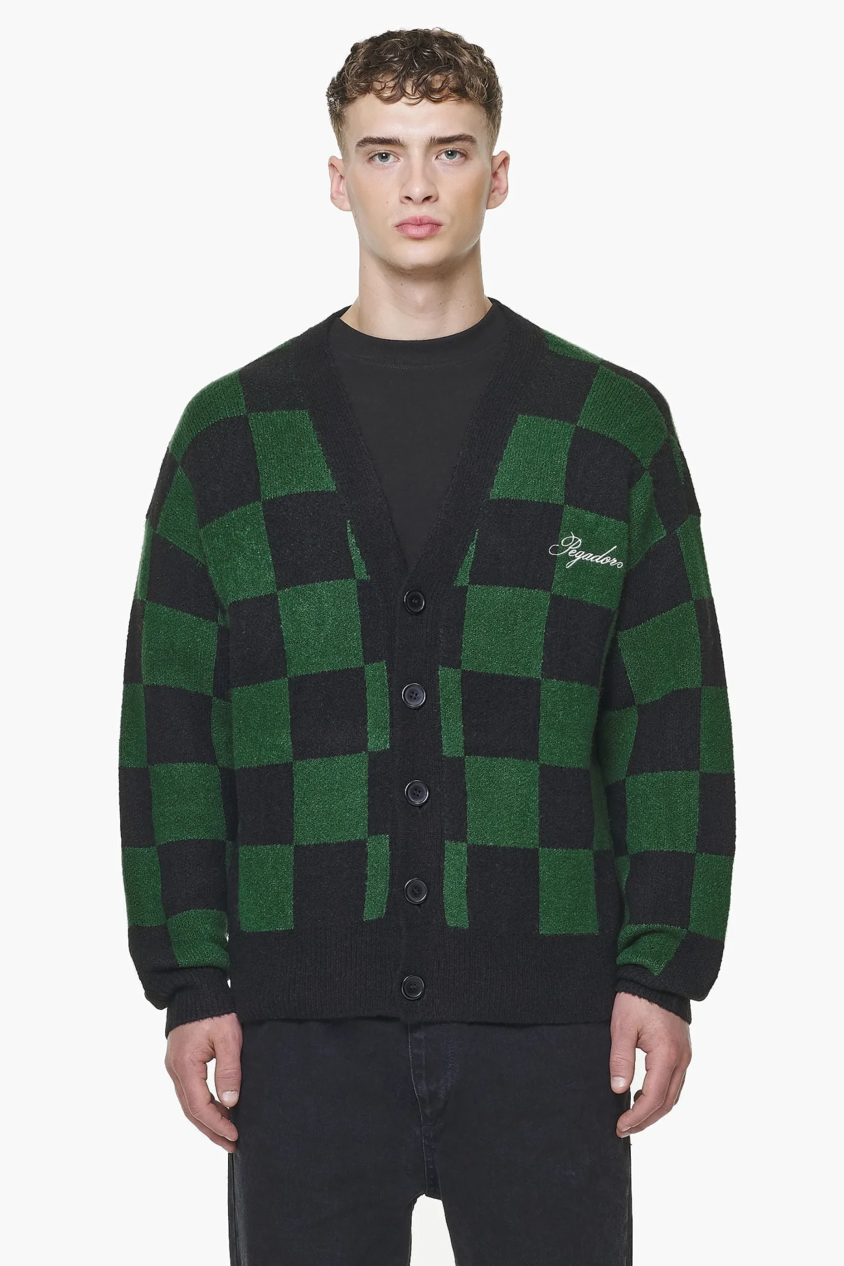 Pegador Todd Checkered Knit Cardigan Onyx Black British Green
