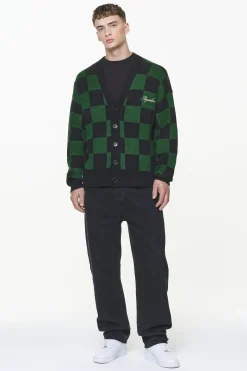 Pegador Todd Checkered Knit Cardigan Onyx Black British Green