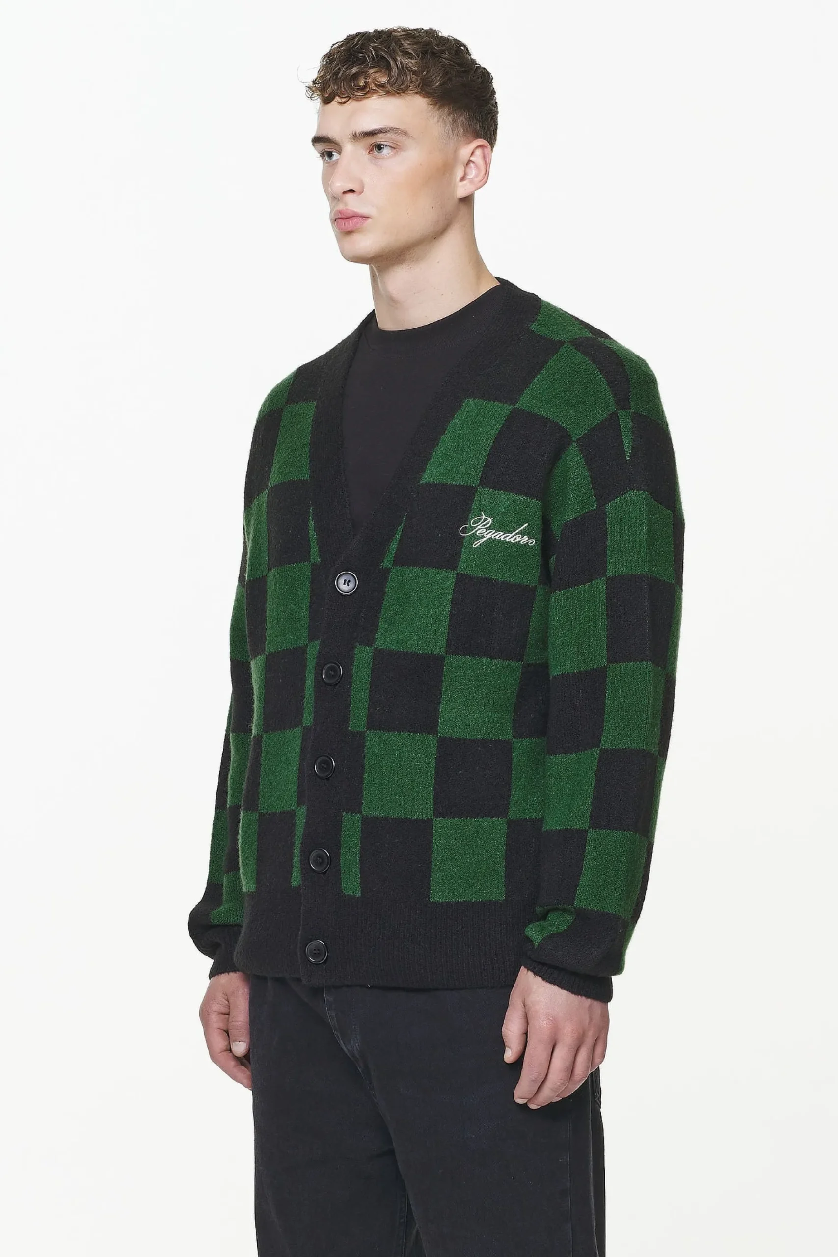 Pegador Todd Checkered Knit Cardigan Onyx Black British Green