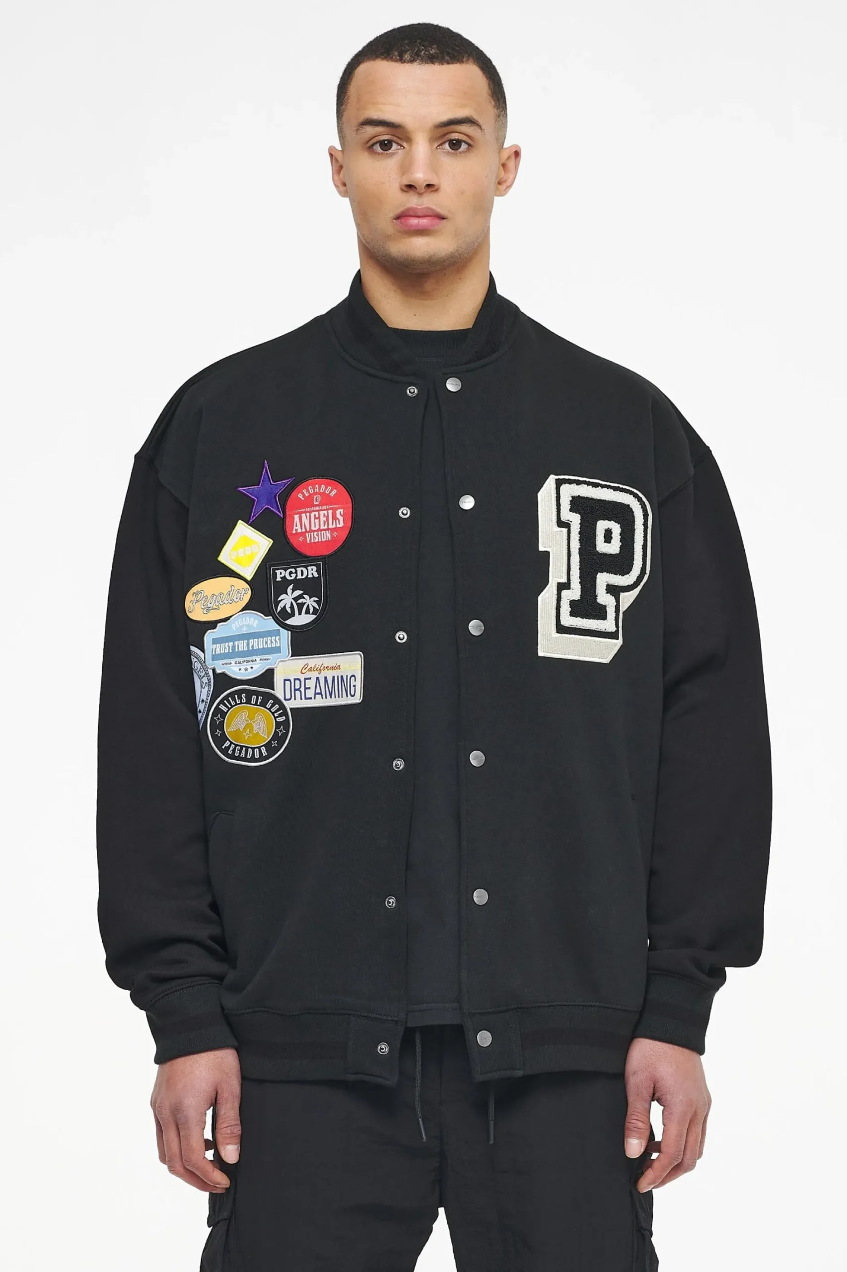 Pegador Whitney Varsity Jacket Washed Black Ink Black