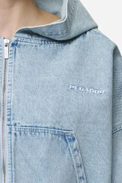 Pegador Zona Cropped Denim Zip Jacket Washed Pale Blue