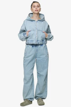 Pegador Zona Cropped Denim Zip Jacket Washed Pale Blue