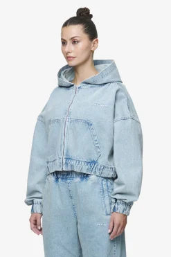 Pegador Zona Cropped Denim Zip Jacket Washed Pale Blue