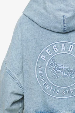 Pegador Zona Cropped Denim Zip Jacket Washed Pale Blue