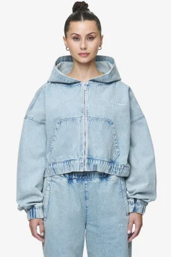 Pegador Zona Cropped Denim Zip Jacket Washed Pale Blue